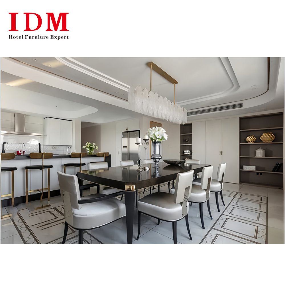 IDM-X04 Luxury Modern Elegant Custom Hotel Restaurant Dining Room Furniture Wooden Dining Table Set