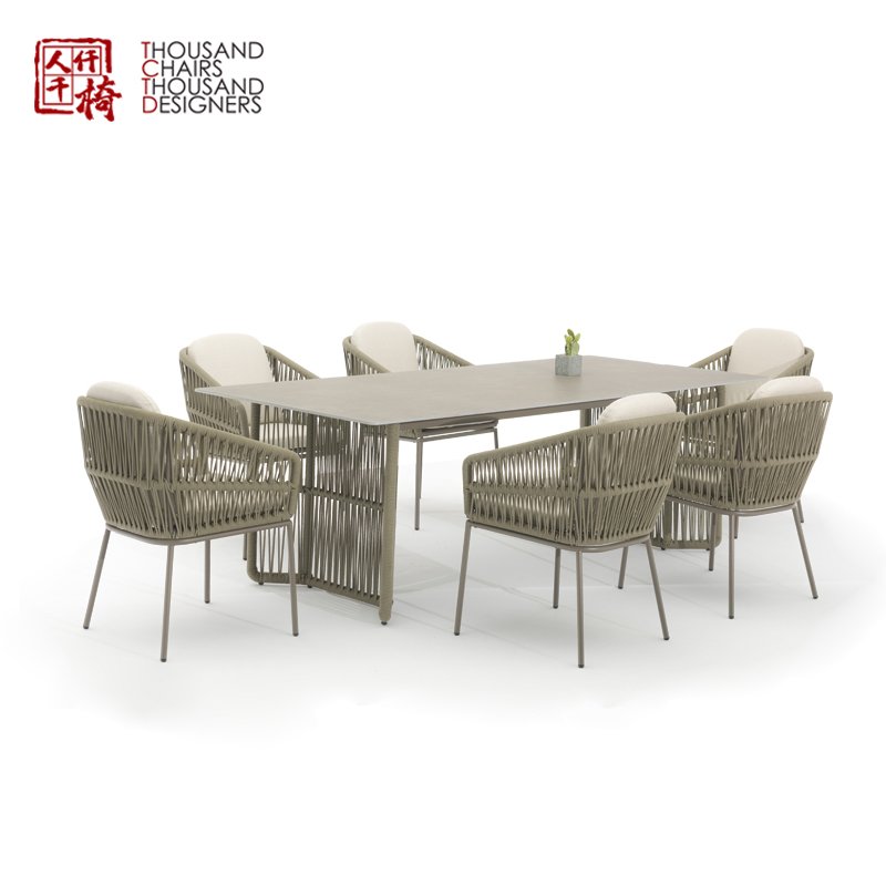 Tctd Modern Patio Design Garden Leisure Dining Rope Outdoor Furniture Rectangular Dining Table