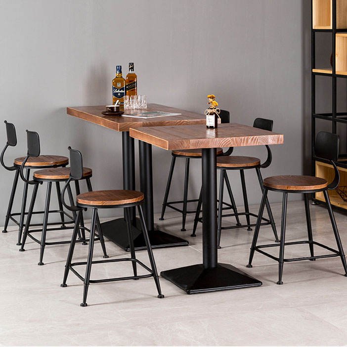 Industrial fast food coffee shop oak wood sets de restaurants 4 seat dining table set cafe table and chair sets for restaurant