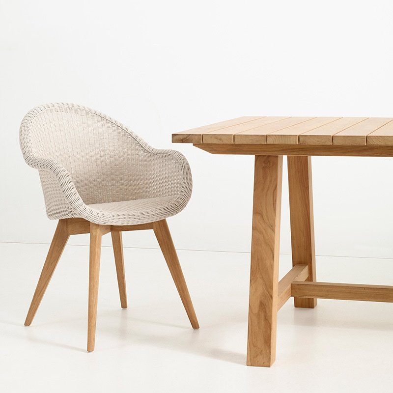 Set Dining Table Teak Wood With Wicker Synthetic All Weather Luxury Leisure Outdoor Furniture Teak Outdoor Dining Set