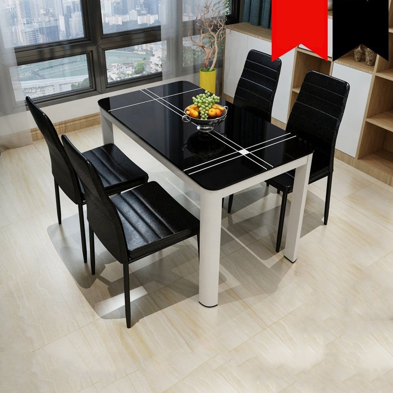 Modern simple tempered glass small apartment dining table double-sided connection household dining table chair Set