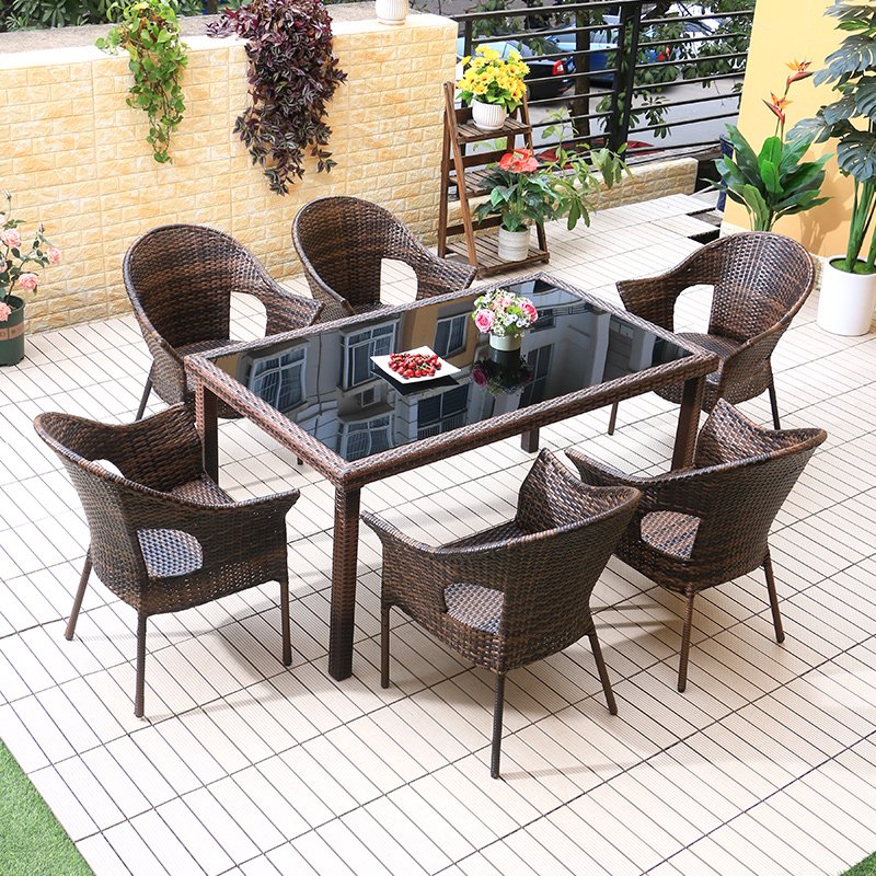 Wholesale Outdoor casual wicker dining sets outdoor rattan furniture leisure table chair dining garden set