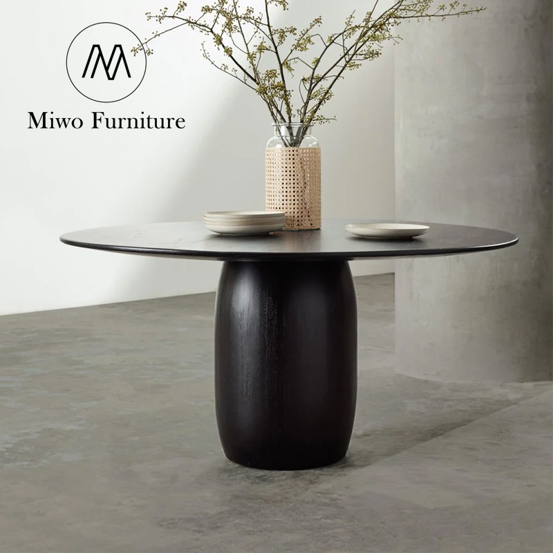 Dining room table and 4 chairs modern design round solid wood luxury black dining table set home restaurant furniture