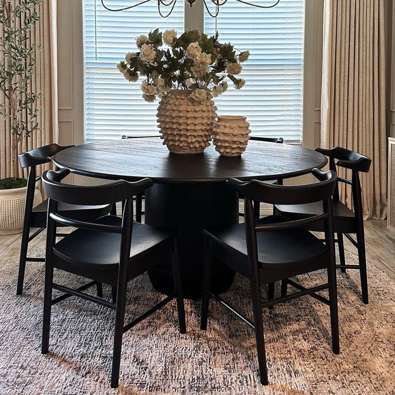 Dining room table and 4 chairs modern design round solid wood luxury black dining table set home restaurant furniture