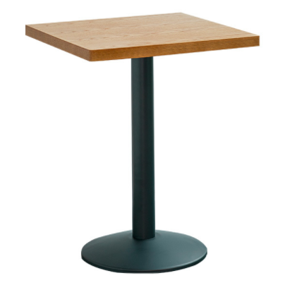 Restaurant wood dining table black metal base wood top square cafe table