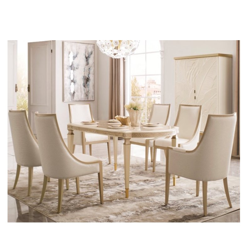 Contemporary classic 70" dining table and 6 wing chairs USA European dining room furniture set Leather chairs