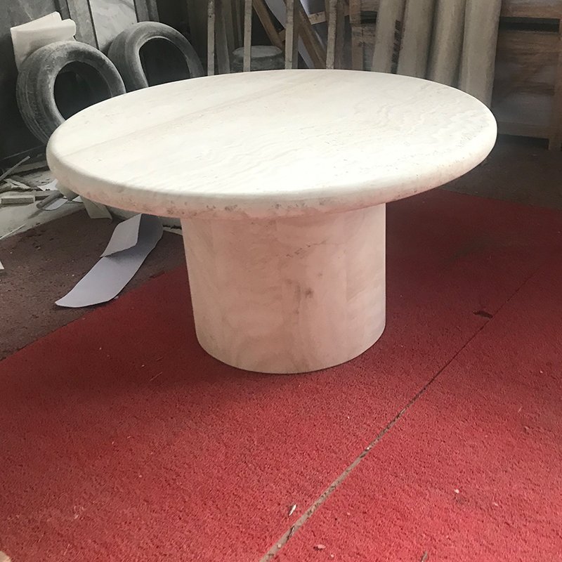 Kumusi Durable Modern Travertine Stone Table For Outdoor And Indoor Travertine Round Dining Table