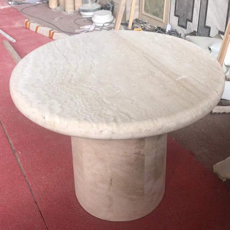 Kumusi Durable Modern Travertine Stone Table For Outdoor And Indoor Travertine Round Dining Table