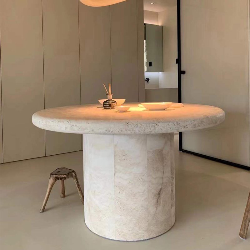 Kumusi Durable Modern Travertine Stone Table For Outdoor And Indoor Travertine Round Dining Table