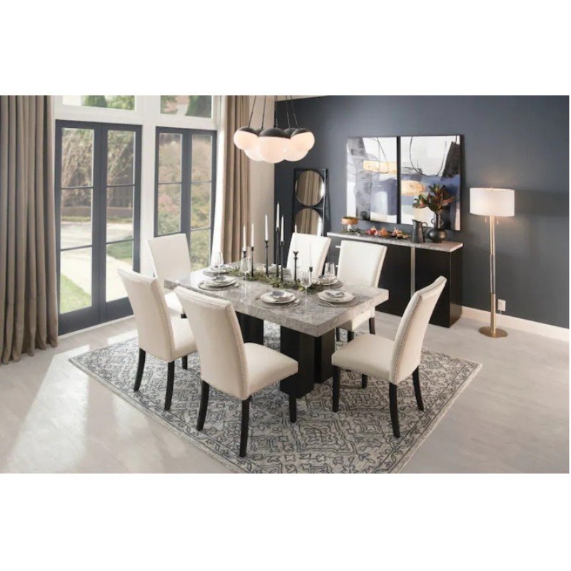 SHIHUI Customized Home Furniture Design Gray Marble Tabletop Marble Top Dining Table With Metal Base Modern Royal Dining Set