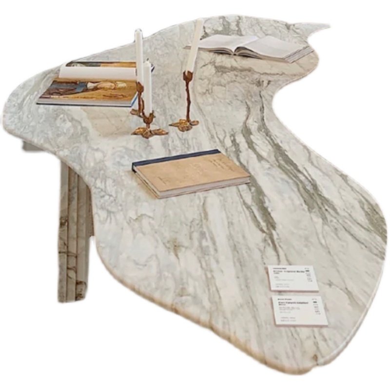 Luxury White Serpentine Table Banquet Hall Wedding Rectangular Marble Dining Table 8 Seater
