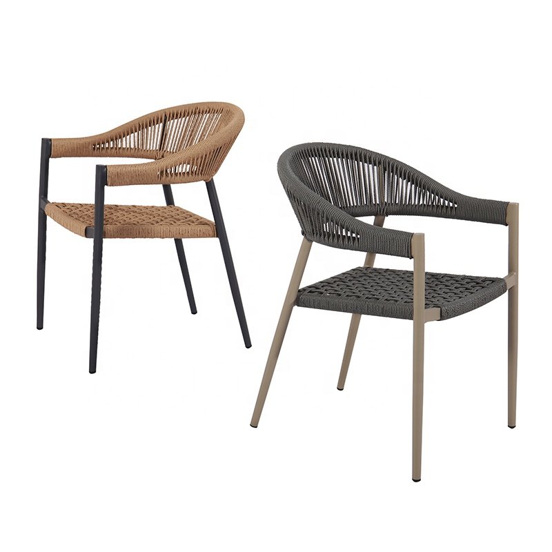 Luxury Stackable Patio 5 Piece Patio Aluminum Dining Set Furniture Outdoor Garden Plastic Wood Table And Rope 4 Seater Chairs