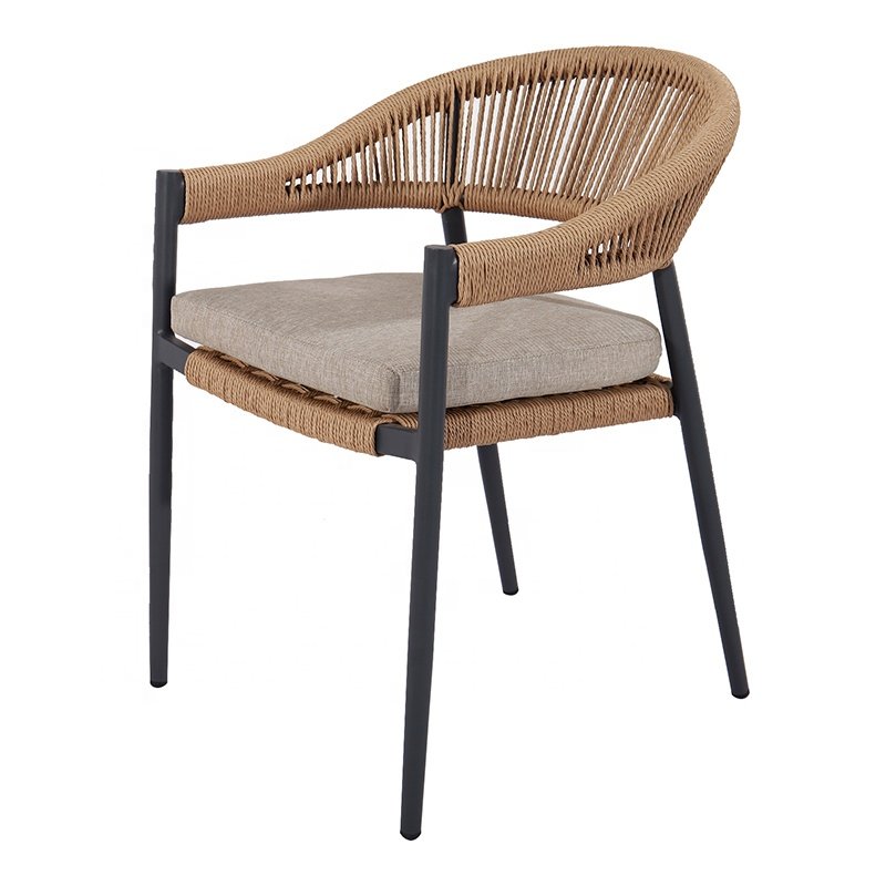 Luxury Stackable Patio 5 Piece Patio Aluminum Dining Set Furniture Outdoor Garden Plastic Wood Table And Rope 4 Seater Chairs