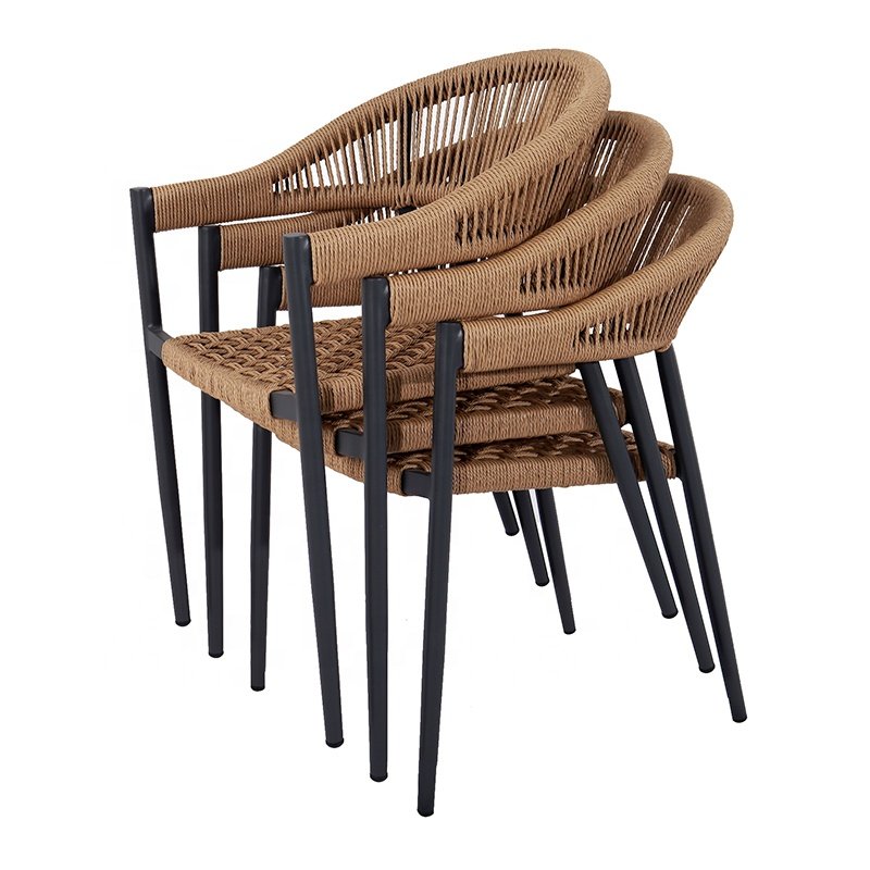 Luxury Stackable Patio 5 Piece Patio Aluminum Dining Set Furniture Outdoor Garden Plastic Wood Table And Rope 4 Seater Chairs