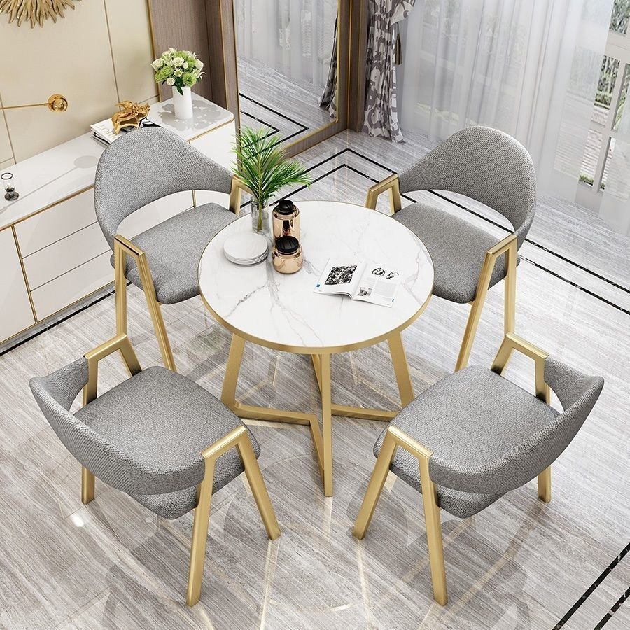 4 Seater Dining Table And Chair Cotton Linen Curved Dining Chair Staff Canteen Dining Table And Chair