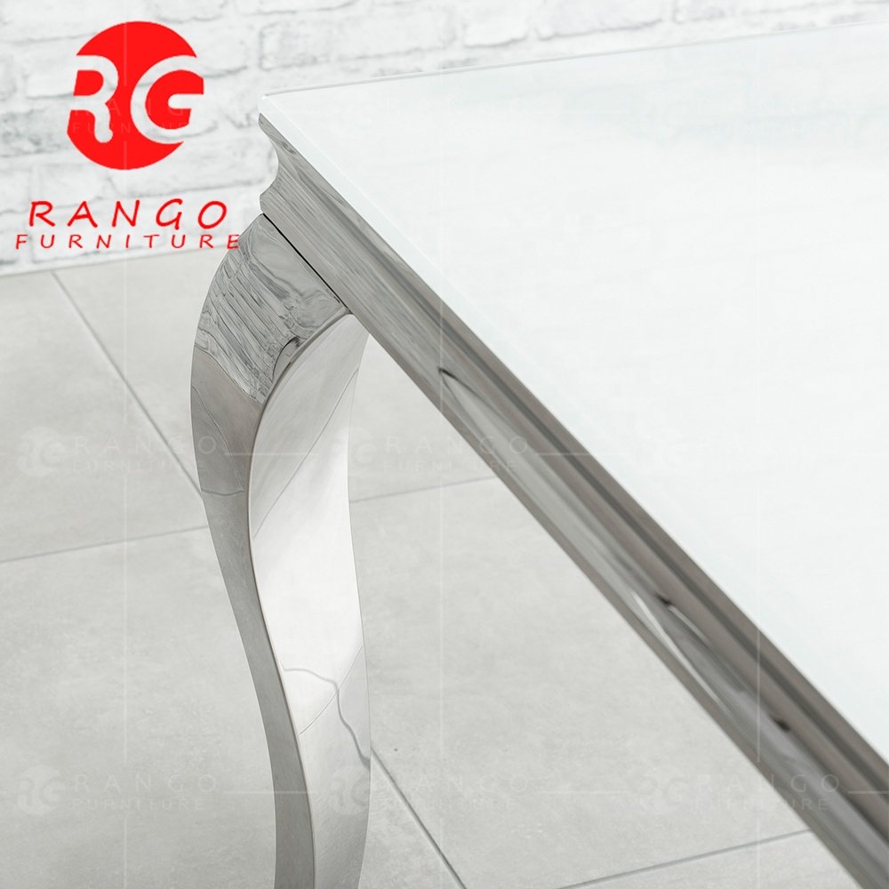 Rectangle glass dining table with reasonable price no rust high quality stainless steel legs ready to ship