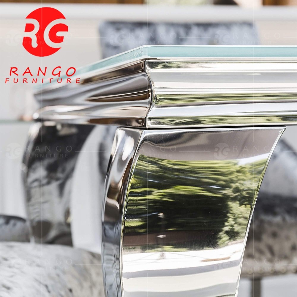 Rectangle glass dining table with reasonable price no rust high quality stainless steel legs ready to ship