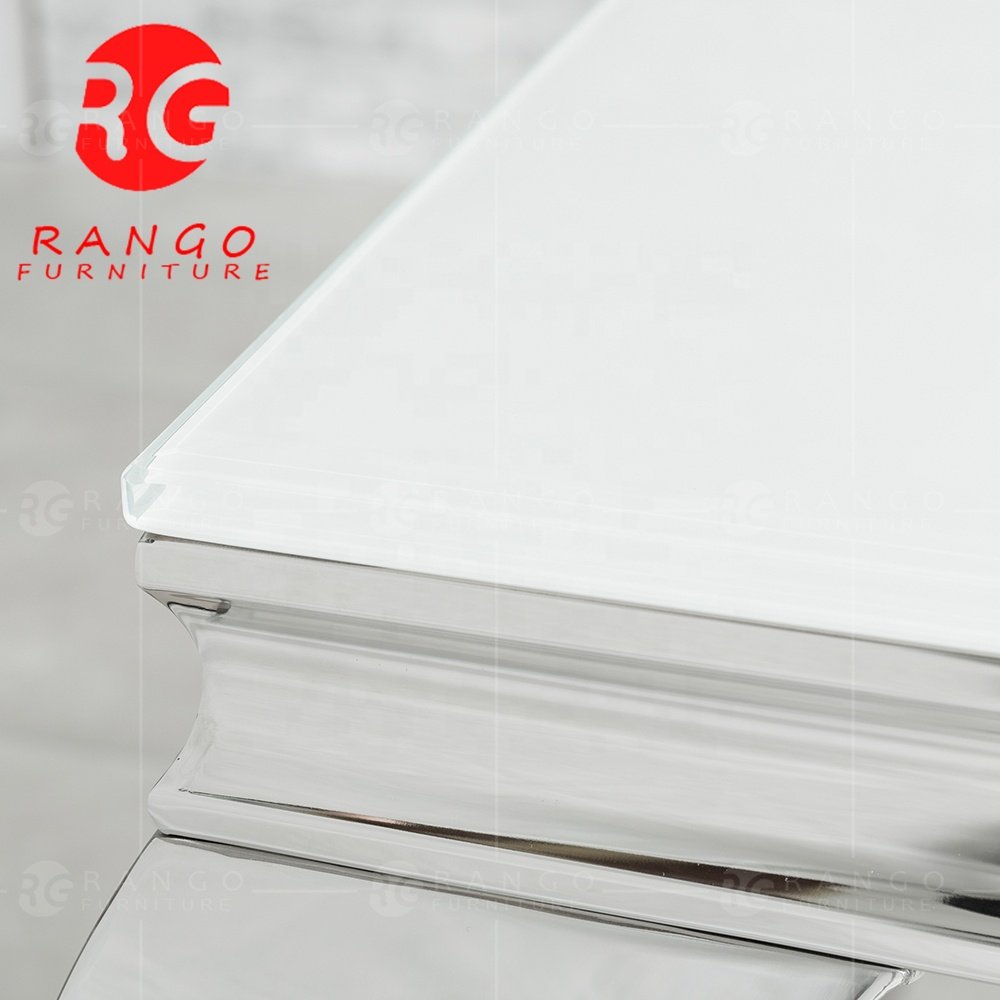 Rectangle glass dining table with reasonable price no rust high quality stainless steel legs ready to ship
