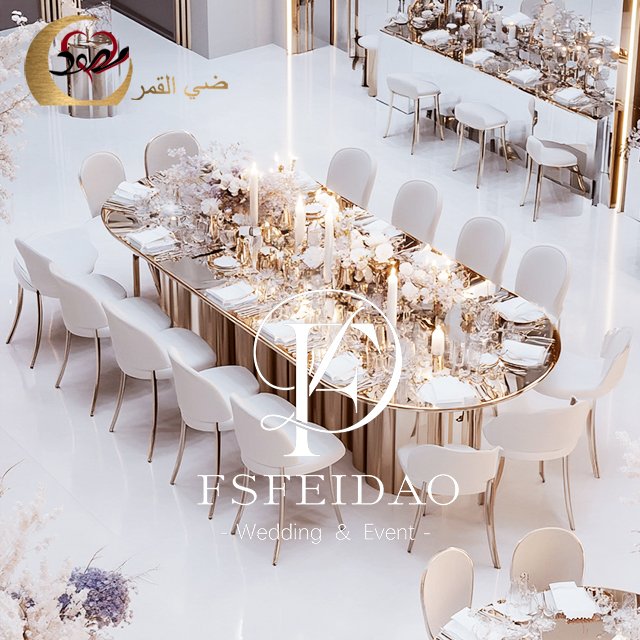 Hotel Furniture Oval Shape Glass Top Gold Stainless Steel Royal Dining Table 8 Seater