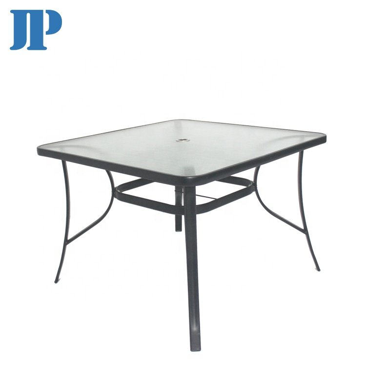 6-Seater Teslin Folding Steel Outdoor Dining Table Chair Set Aluminum Glass Garden Patio Courtyard Park School Gym Hotel Use