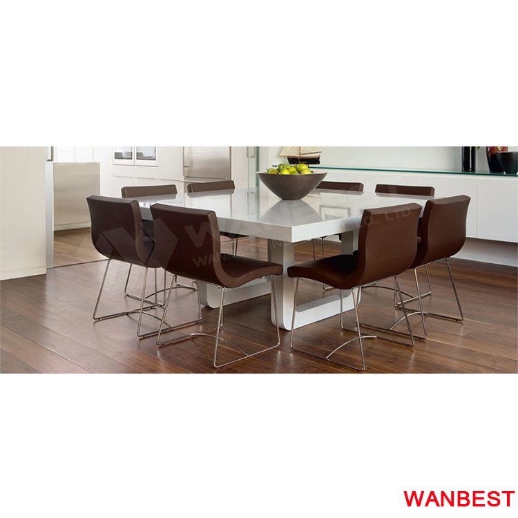 High Quality Glossy White Solid Surface Stone Family Design 6-8 People Square Shape Dining Table