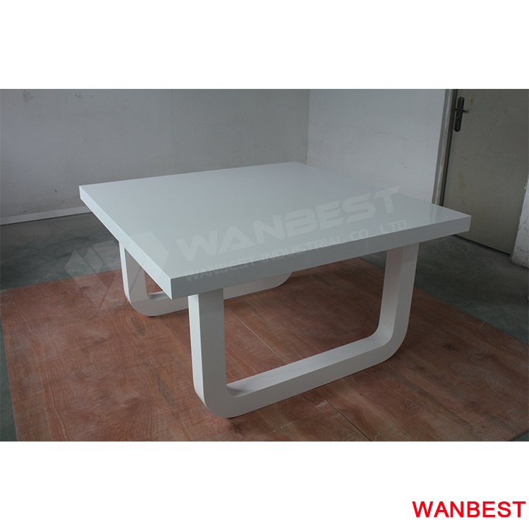 High Quality Glossy White Solid Surface Stone Family Design 6-8 People Square Shape Dining Table