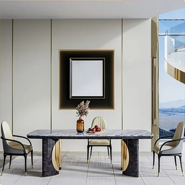 Black rectangular marble top dining table modern restaurant furniture luxury marble dining table