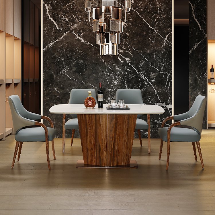 Luxury Nordic Dining Set Wooden Dining Table Set Factory Supply Low Price Elegant Home Furniture Modern Marble Dining Chairs