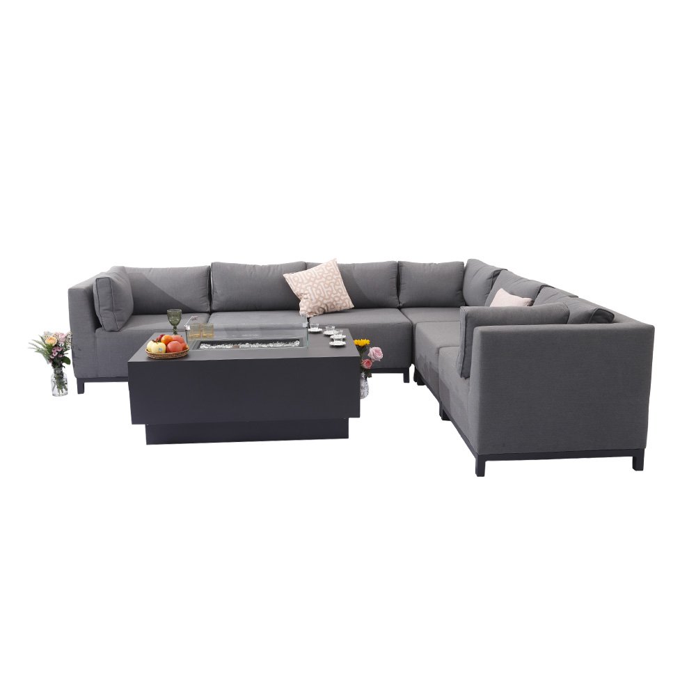 MIA Outdoor Patio Luxury Lawn Furniture Outdoor and Table L Shape Sofa Set with Fire Pit Table