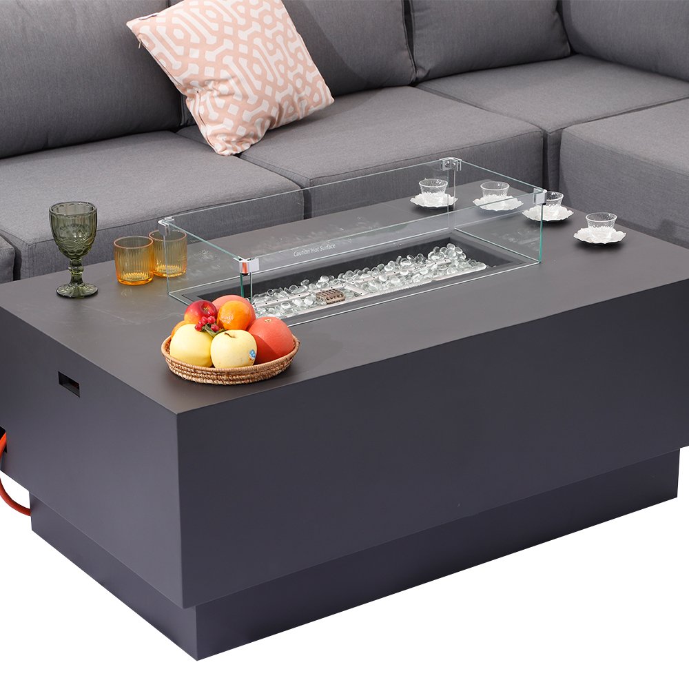 MIA Outdoor Patio Luxury Lawn Furniture Outdoor and Table L Shape Sofa Set with Fire Pit Table