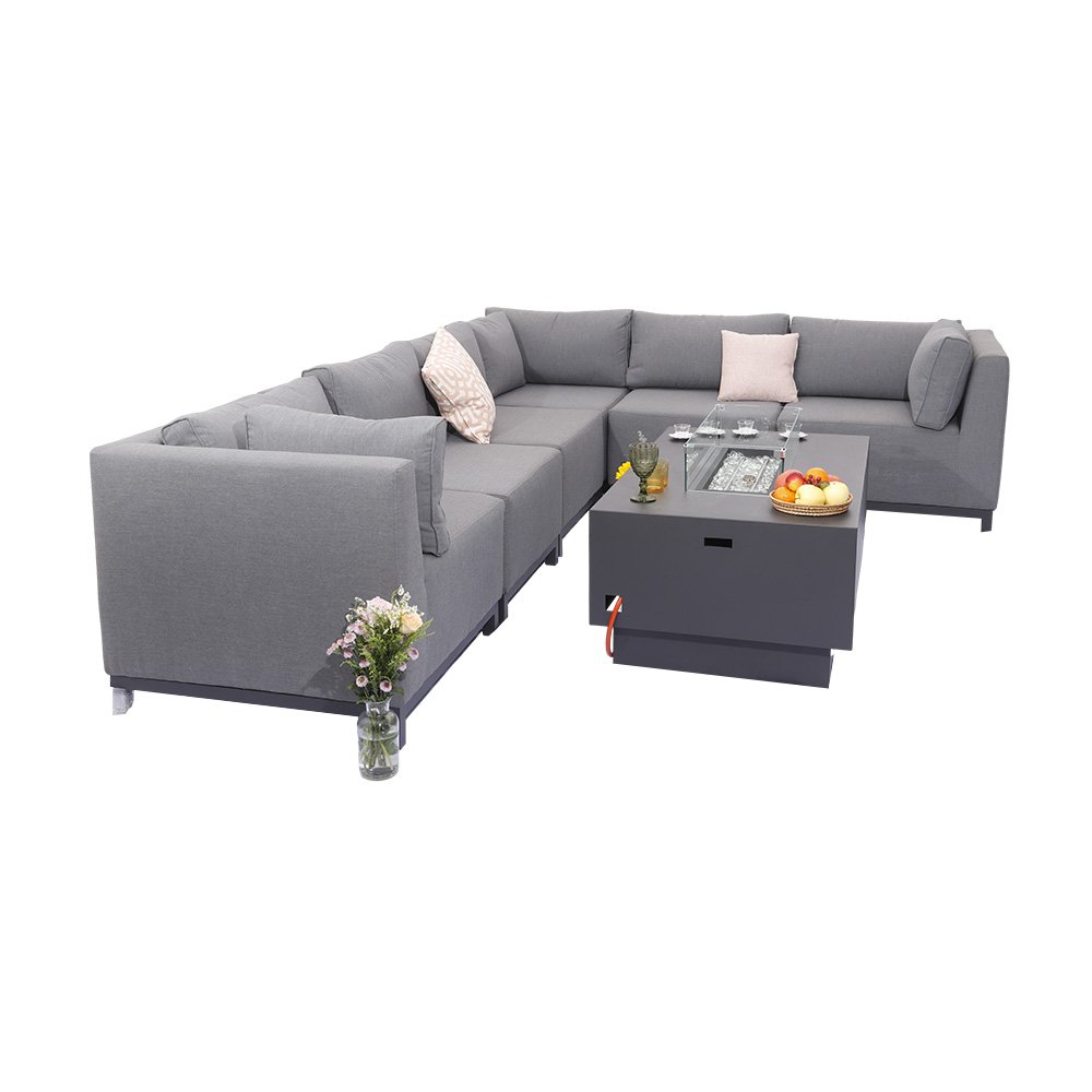 MIA Outdoor Patio Luxury Lawn Furniture Outdoor and Table L Shape Sofa Set with Fire Pit Table