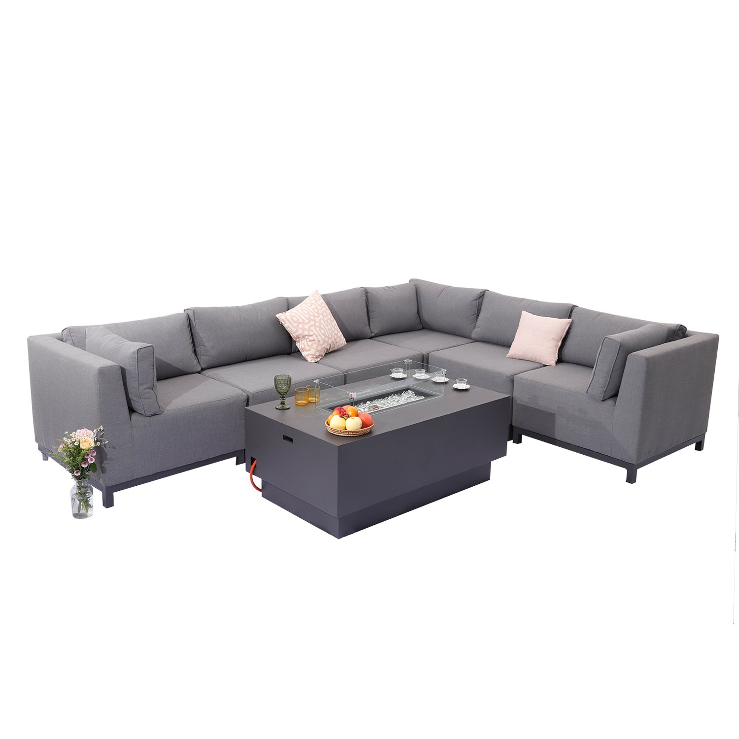 MIA Outdoor Patio Luxury Lawn Furniture Outdoor and Table L Shape Sofa Set with Fire Pit Table