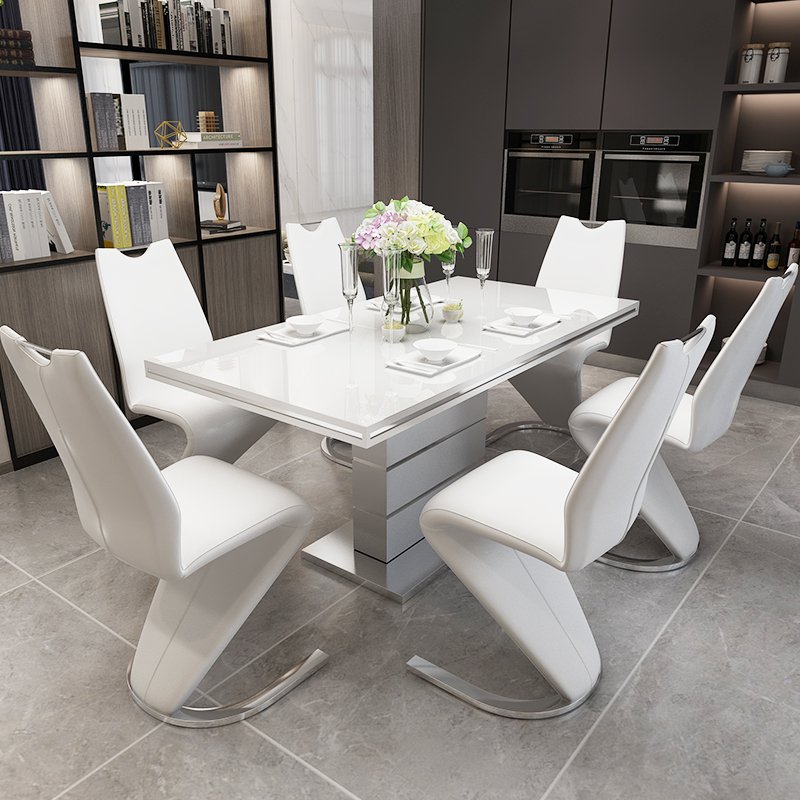 Leather Dining Chairs Dining Room Set Luxury Modern Dining Table Set Wholesale French Style Extendable Size Table and 6 Fabric