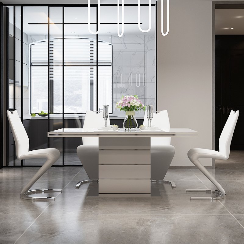 Leather Dining Chairs Dining Room Set Luxury Modern Dining Table Set Wholesale French Style Extendable Size Table and 6 Fabric