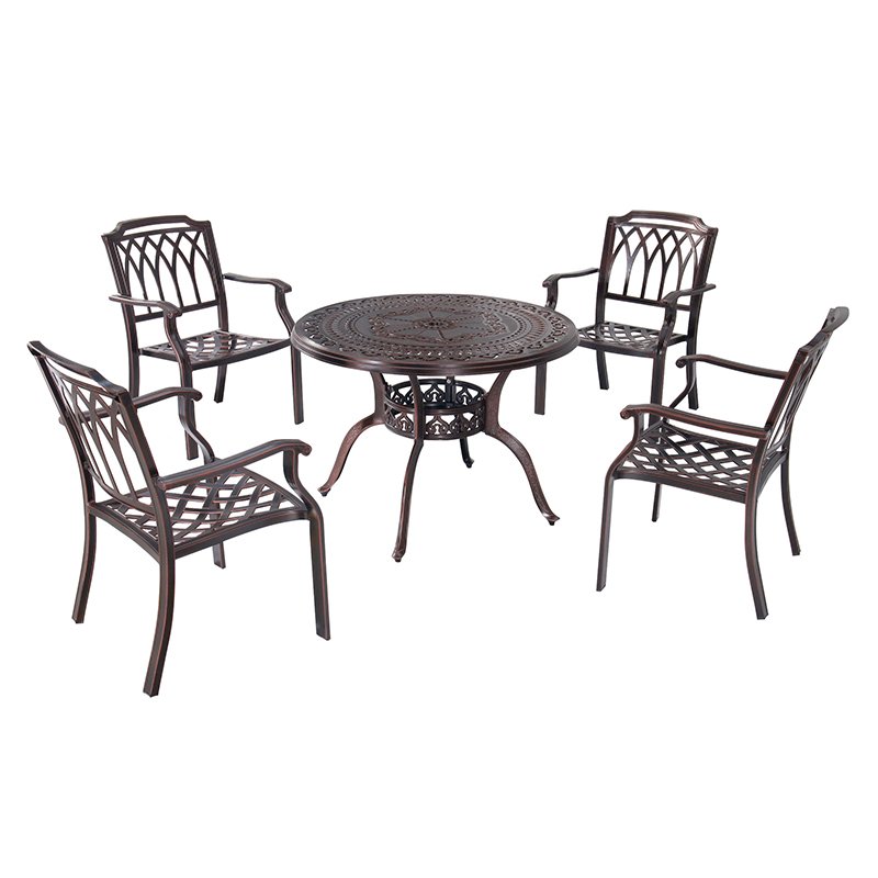 Durable Casting BBQ Fire Pit Round Table Set Furniture Outdoor Restaurant Aluminum Tables and Chairs