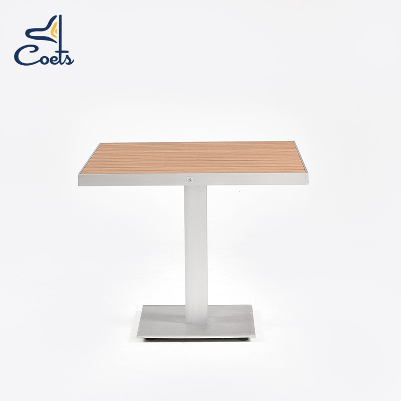 Coets Brushed aluminum Frame plastic wood top Round outdoor restaurant table outdoor furniture Teak outdoor table and chair set