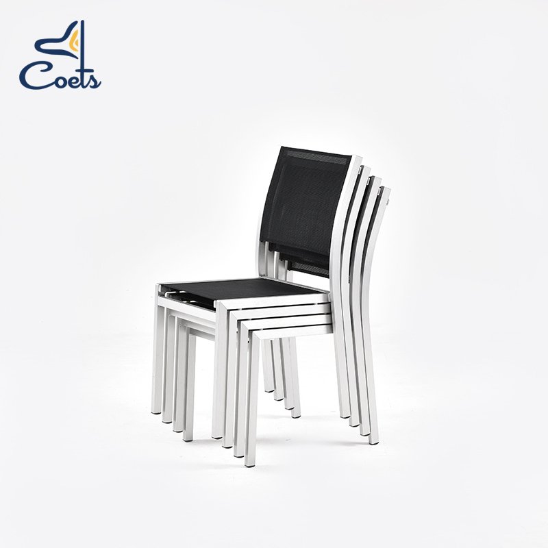 Coets Brushed aluminum Frame plastic wood top Round outdoor restaurant table outdoor furniture Teak outdoor table and chair set