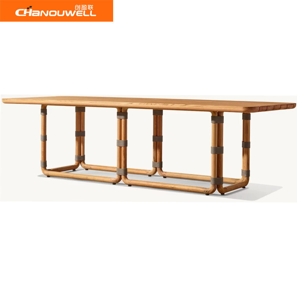 2024 Hot Selling High End Outdoor Solid Teak Wood Table Garden Patio Leisure Style Rectangle Dining Table