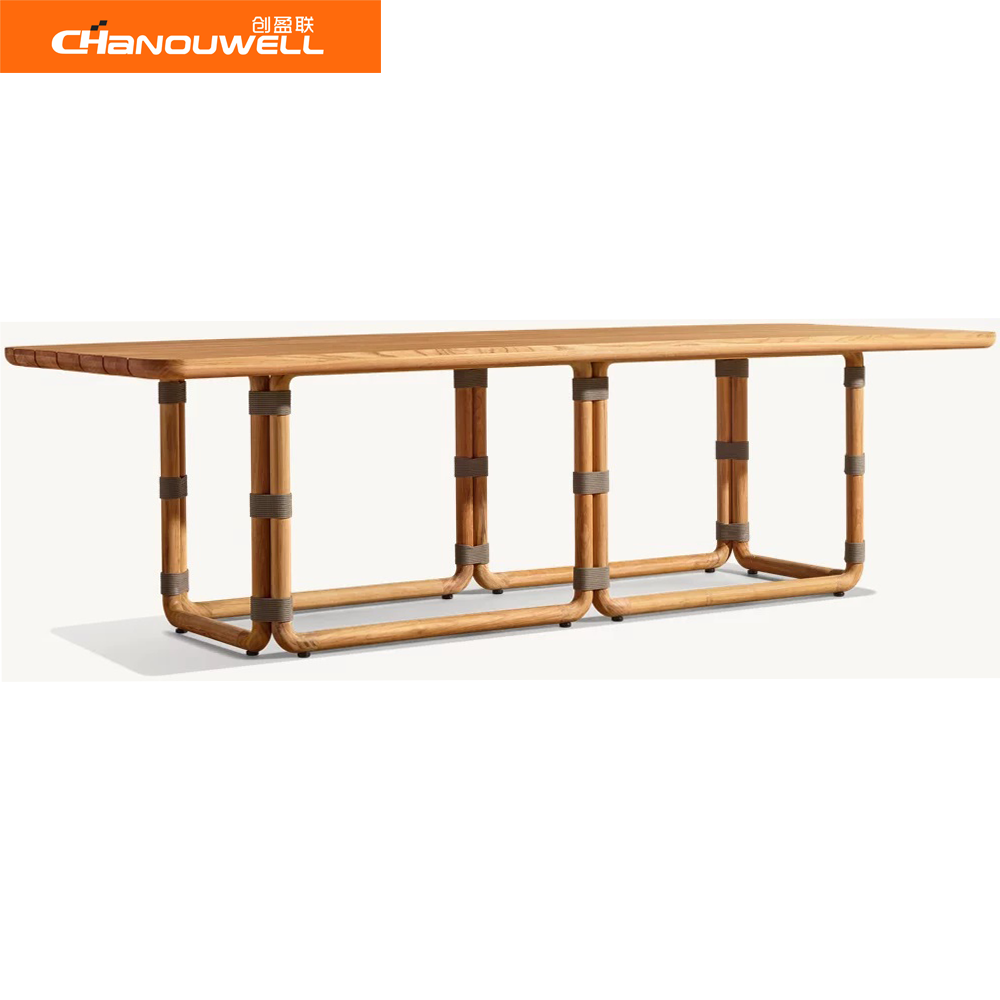 2024 Hot Selling High End Outdoor Solid Teak Wood Table Garden Patio Leisure Style Rectangle Dining Table