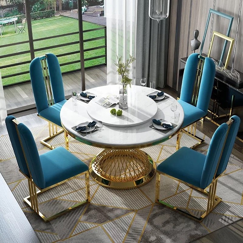 marble luxury round dining table with rotating centre dining room furniture