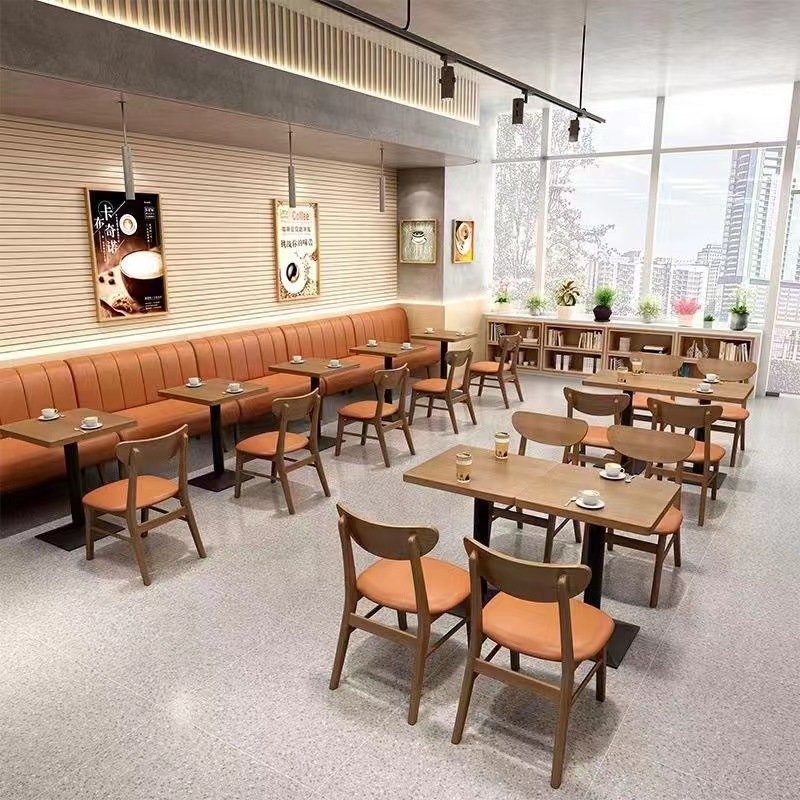 Commercial Dining tables and chairs furniture Genuine Leather U Shape Booth Bench Seating Solid Wood Restaurant furniture Sets