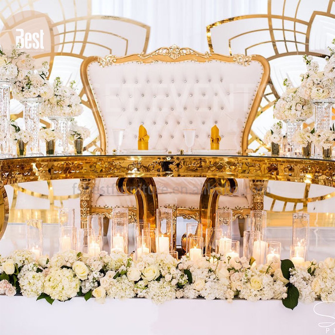 Modern Event Half Moon S Shape Table Round Serpentine Wedding Stainless Steel White Top 1 Piece Luxury Dining Table For Event