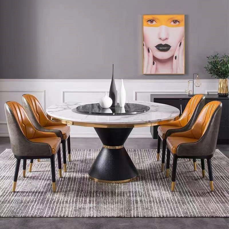 White metal side river stainless steel daining stone marble top accent nordic round metal dining table