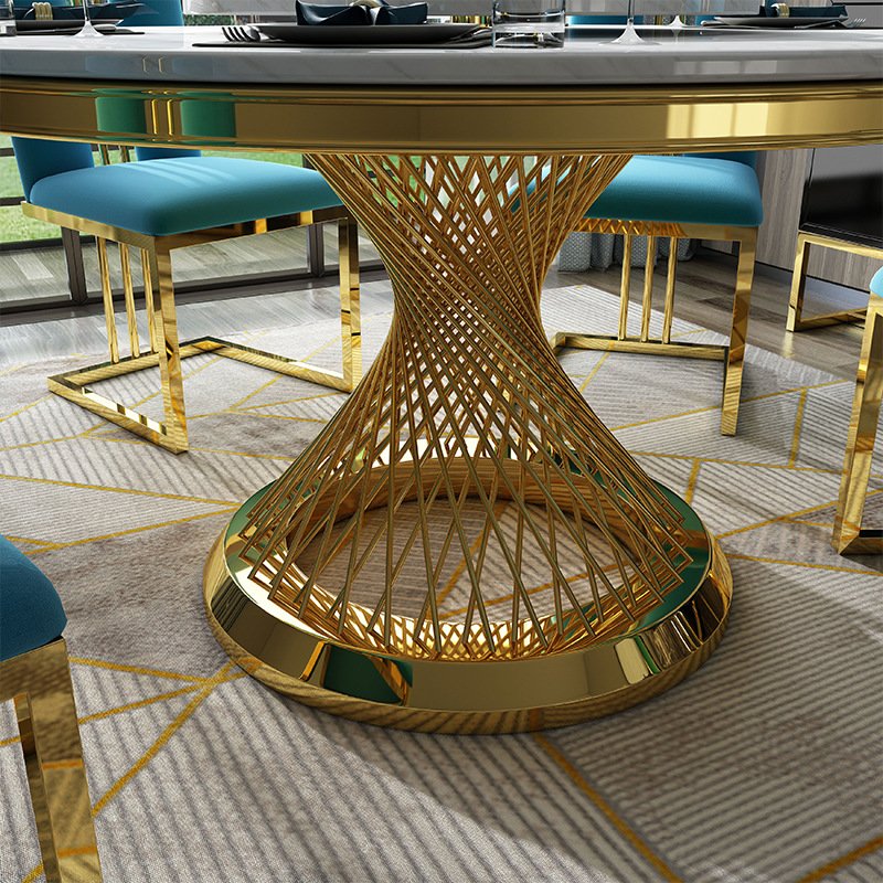 Luxury round marble stainless steel dining table set 4/6 chairs for home restaurant dining room furniture
