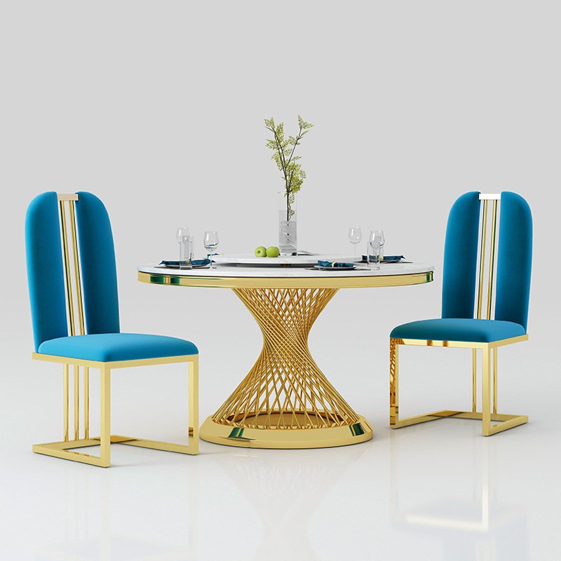 Luxury round marble stainless steel dining table set 4/6 chairs for home restaurant dining room furniture