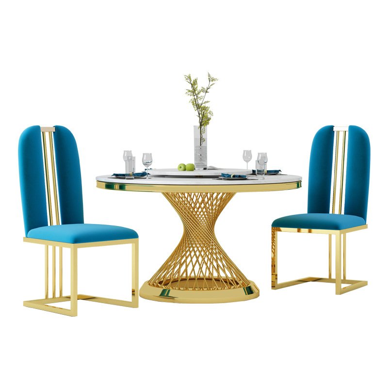Luxury round marble stainless steel dining table set 4/6 chairs for home restaurant dining room furniture