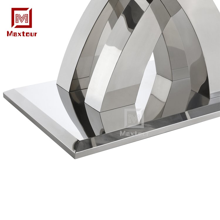 High quality luxury strong stainless steel base and marble top rectangle dining table set