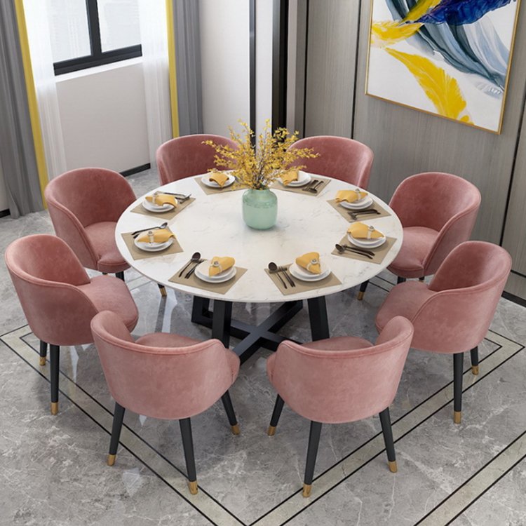 Modern stainless frame marble top dining table chairs set 6 chairs 8 chairs living room furniture set