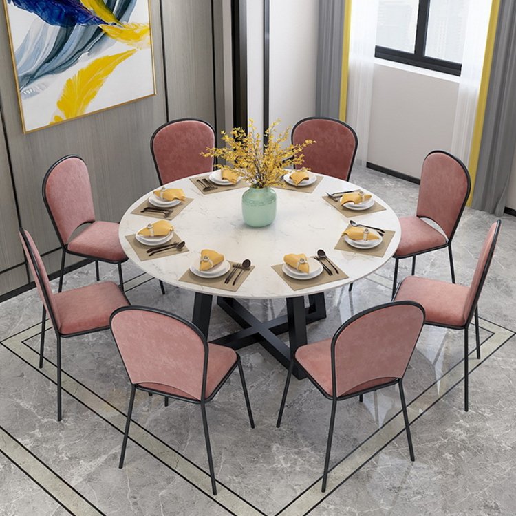 Modern stainless frame marble top dining table chairs set 6 chairs 8 chairs living room furniture set