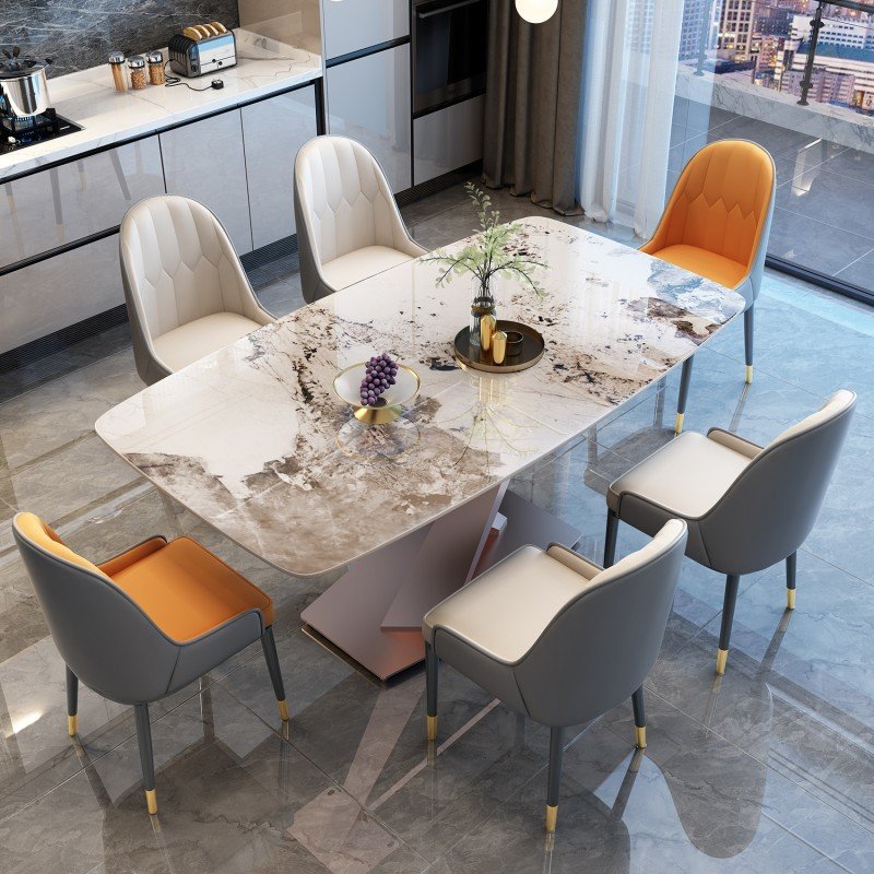 customized Italian minimalist marble dining table modern light luxury rectangular western dining table home dining table